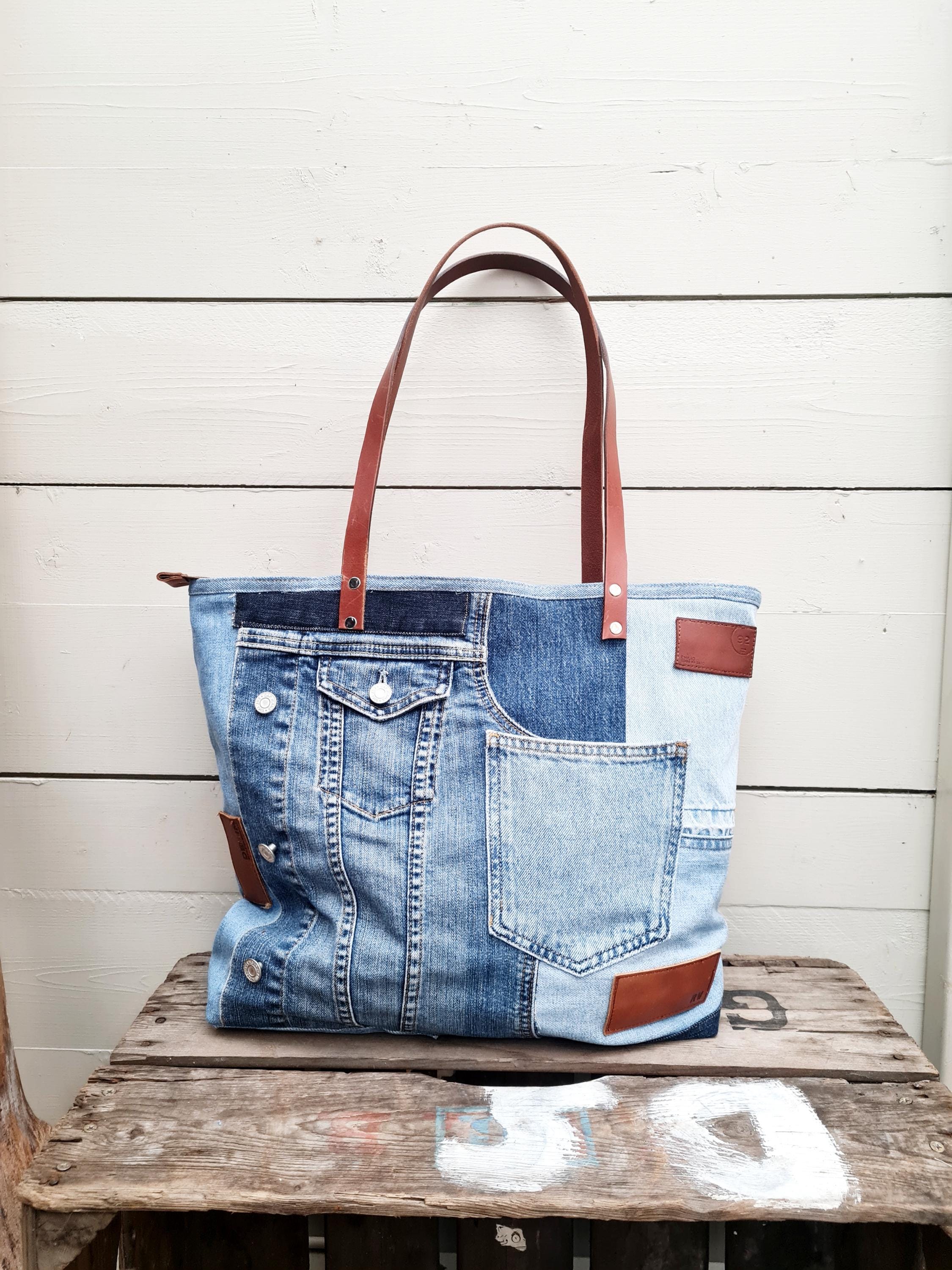 【DISCERNMENT】Patching denim shoulder bag Patched Denim Bag, Shoulder Bag, Jeans Tote - Etsy