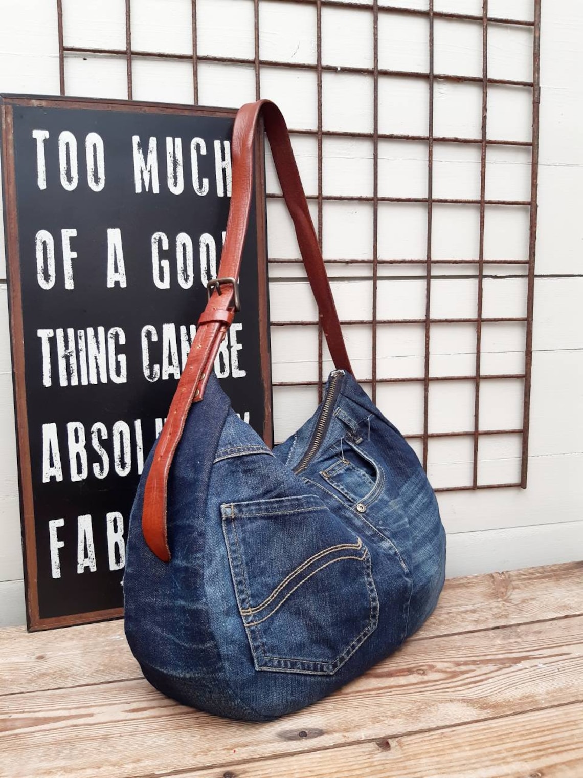 Dark blue jeans hobo bag denim hobo bag slouchy bag no Etsy
