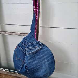 sac à nœuds en jeans, bracelet en denim recyclé, sac à nœuds, taille moyenne image 4