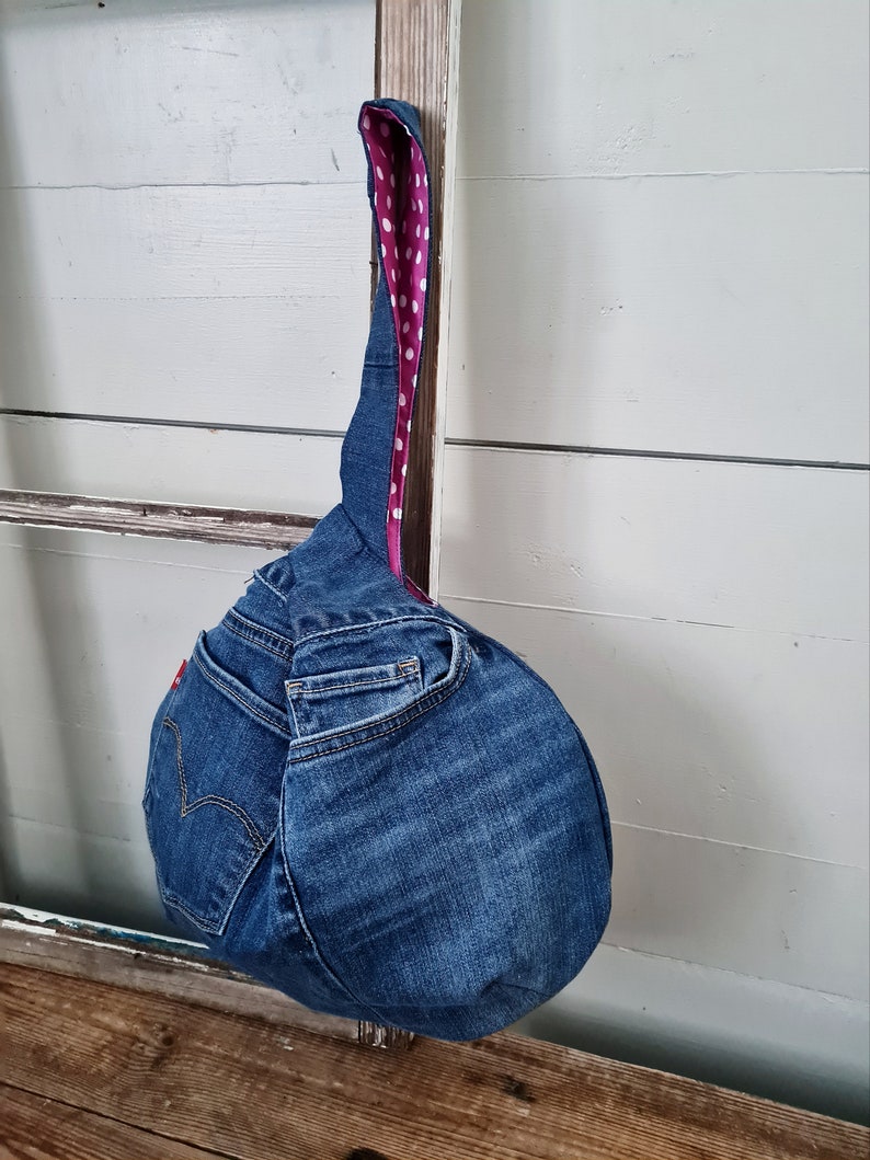 sac à nœuds en jeans, bracelet en denim recyclé, sac à nœuds, taille moyenne image 4