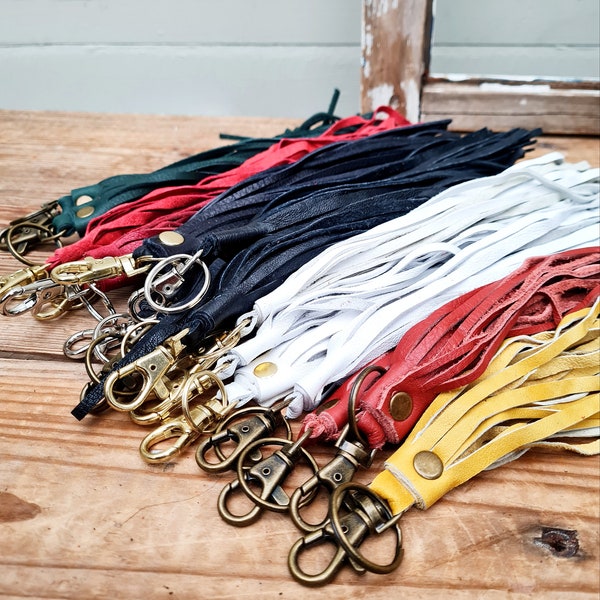 Porte-clés pompon en cuir recyclé, porte-clés, porte-clés pompon en cuir