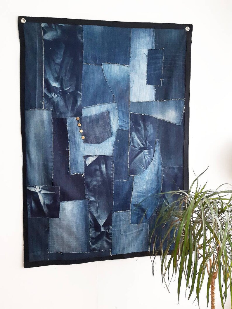 Shades of blue wall hanging jeans wall decor denim wall Etsy