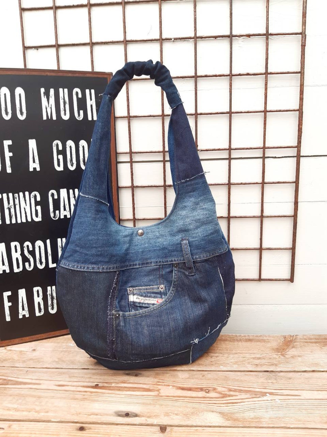 Patchwork hobo bag diesel jeans hobo bag denim hobo bag | Etsy