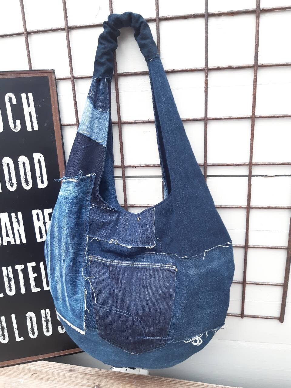 Patchwork hobo bag diesel jeans hobo bag denim hobo bag | Etsy