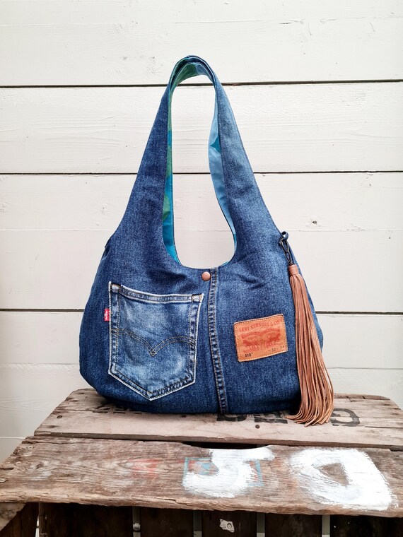 Blue Denim Hobo Bag Upcycled Shoulder Bag Etsy