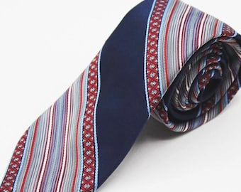 Corbata vintage de seda italiana Gian Paolo, corbata estrecha a rayas azul marino, rojo y gris, corbata moderna para hombre, años 60 y 70, hecha en Italia.
