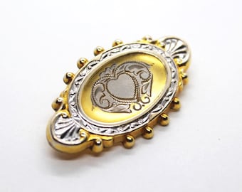 1930s Hayward Gold Filled Brooch – Etched Heart Victorian Revival Wedding Jewelry