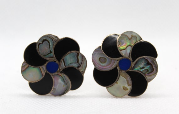 Taxco Signed 925 Sterling Silver Jet & Abalone Sh… - image 2
