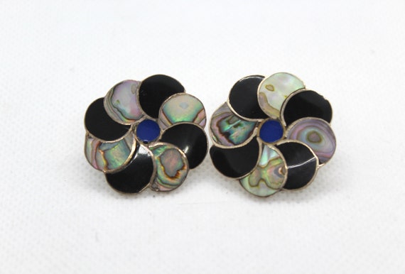 Taxco Signed 925 Sterling Silver Jet & Abalone Sh… - image 1