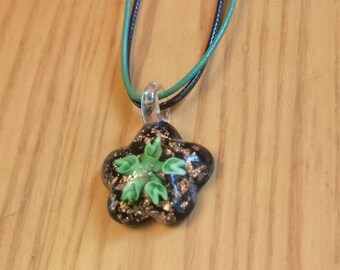 Murano green flower glass pendant necklace