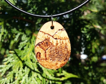 Forest landscape paysage wooden pendant necklace