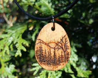 Forest landscape paysage wooden pendant necklace