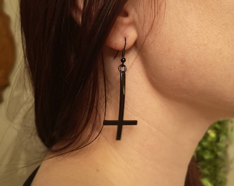 The Inverted Black Cross hooks earrings