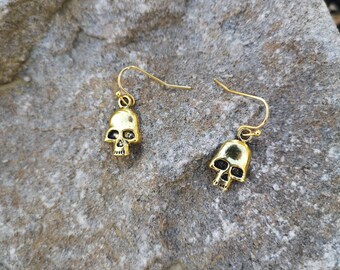 Fancy Gold Tone Skull Fleur De Lis Earrings Vintage Matte - Etsy