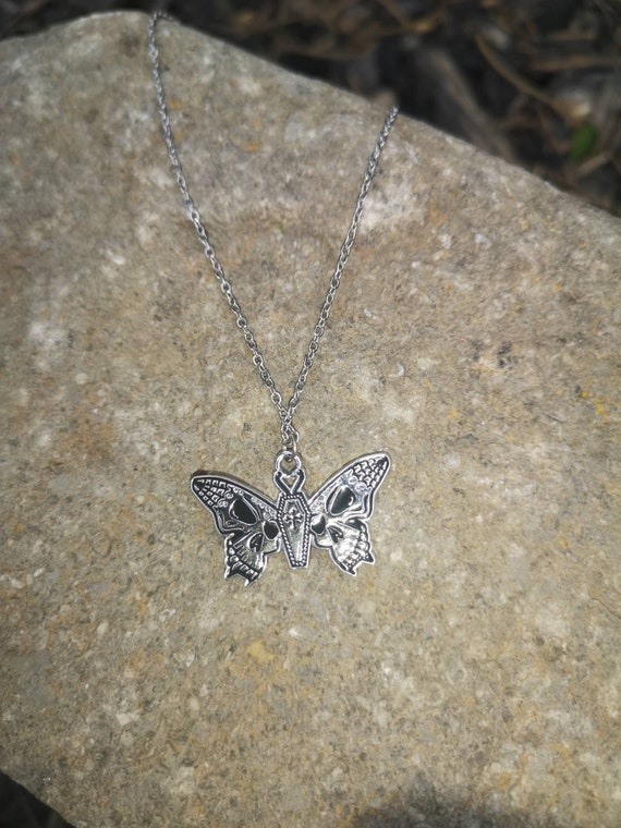 Death moth night butterfly pendant choker Necklace - image 2