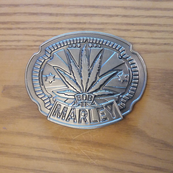 Unique Bob Marley belt buckle all silver marijuana leaf