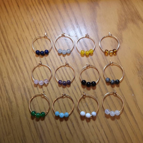 Handmade Wine glasses rings set of 12 decoration made with semi precious beads charms on rose gold rings