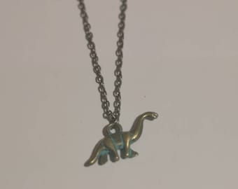 Dinosaur Small Bronze brass Reversible Pendant necklace 16 inches chain
