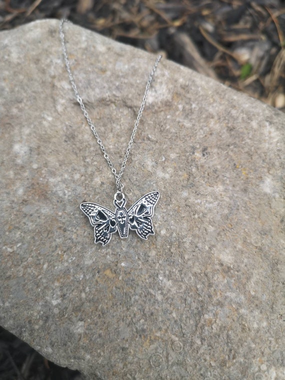 Death moth night butterfly pendant choker Necklace - image 1