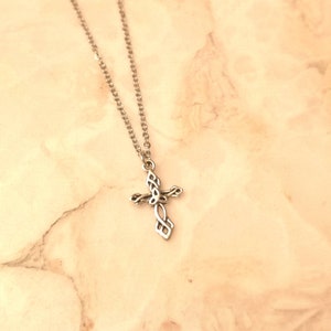 Small Celtic cross pendant choker necklace with stainless steel chain