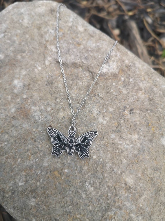 Death moth night butterfly pendant choker Necklace - image 3