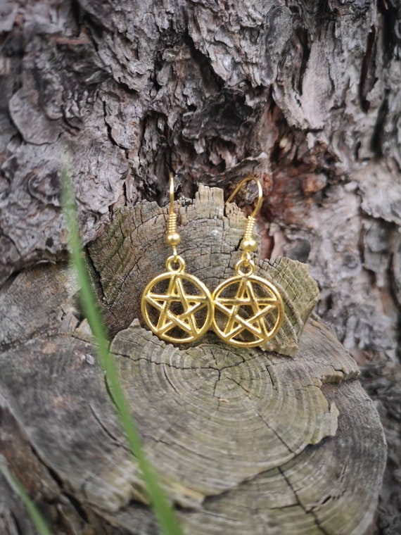 Gold Pentagram Hook Earrings Etsy