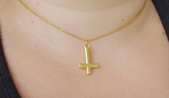 Small Inverted Gold Cross Pendant 