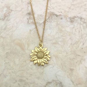 Gold Sunflower charm on a gold stainless steel chain 18 inches