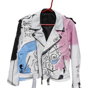 Chaqueta de motociclista de cuero con calavera personalizada pintada a mano de Lil Peep Never Say Die 1/1