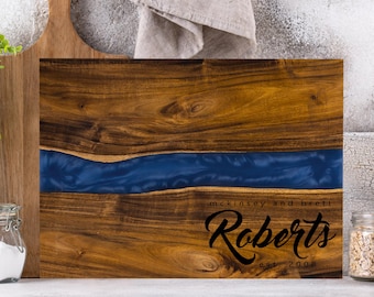 Acacia Wood Charcuterie Board: Blue Resin Inlay, Rustic Cheese Platter