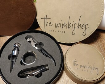 Personalized Vegan Leather Wine Kit: Corkscrew, Stopper & Aerator