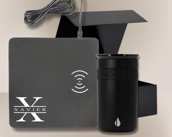 Personalized Corporate Gift Set: Leather Wireless Charging Mat & Tumbler
