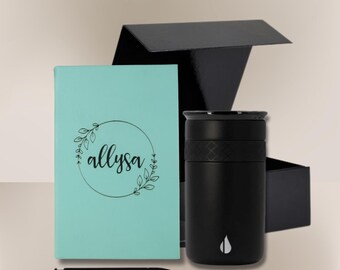 Custom Leather Journal & Pen with Insulated Tumbler - Personalized Writer’s Gift