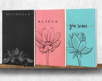 Personalized Flower Journal, Custom Journal, Engraved Journal, Leather Journal, Junk Journal, Gratitude Journal, Gift for Writer