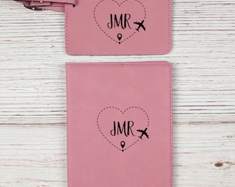 Personalized Vegan Leather Passport Holder & Luggage Tag Set