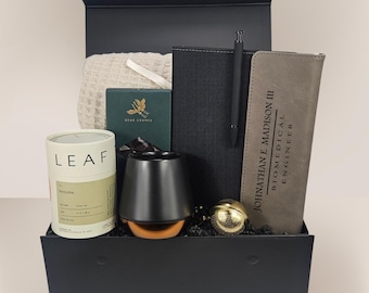 Luxury Small Canvas Portfolio Gift Set for Him - Sophisticated Tea, Chocolate, Blanket & Professional Organizer