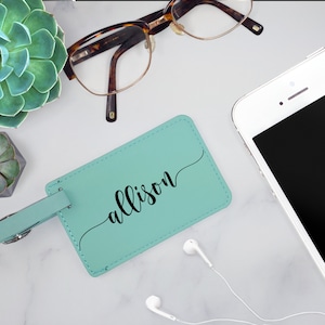 Personalized Vegan Leather Luggage Tag: Custom Engraved Travel Bag Tag