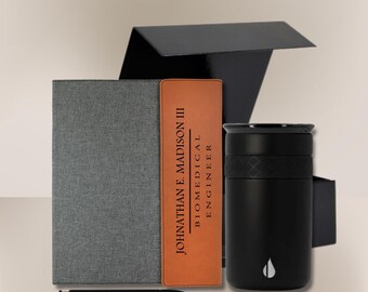 Personalized Portfolio & Pen with Insulated Tumbler - Luxury Vegan Leather Gift for Professionals