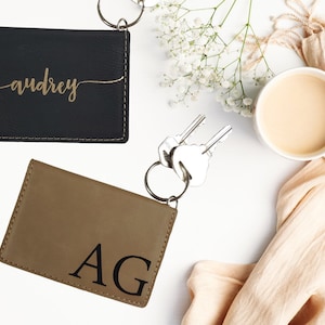 Personalized Vegan Leather ID Wallet: Custom Keychain Card Holder