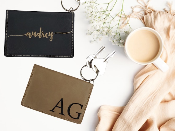 Personalized Vegan Leather ID Wallet: Custom Keychain Card Holder