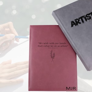 Carnet de croquis d&#39;artiste en cuir personnalisé, nom personnalisé avec gravure, journal vierge, carnet de notes personnalisé sans doublure, cadeaux de fin d&#39;études artistiques