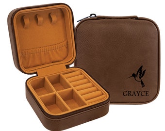 Personalized Vegan Leather Travel Jewelry Case: Custom Engraved Organizer