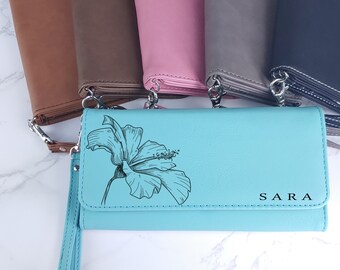 Personalized Floral Vegan Leather Wallet: RFID Protection, 12 Card Slots