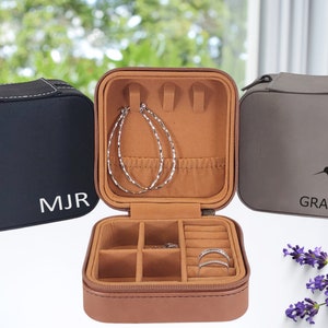 Personalized Vegan Leather Travel Jewelry Case: Custom Engraved Organizer