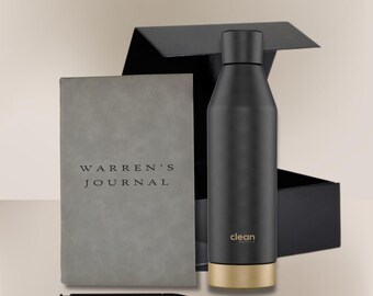 Personalized Leather Journal & Stainless Steel Water Bottle - Executive Gift for Writers and Professionals