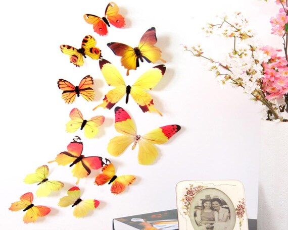 12PCS Butterfly Wall Decor for Wall-3D Butterflies Wall Stickers Removable  Mural Decals Home Decoration Kids Room Girls Bedroom Decor 