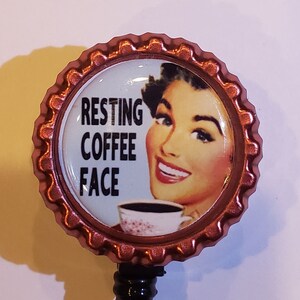 Retro RN Resting Coffee Face badge holder retractable reel Nurse CNA Secretary MD Customer Service Humor 50s
