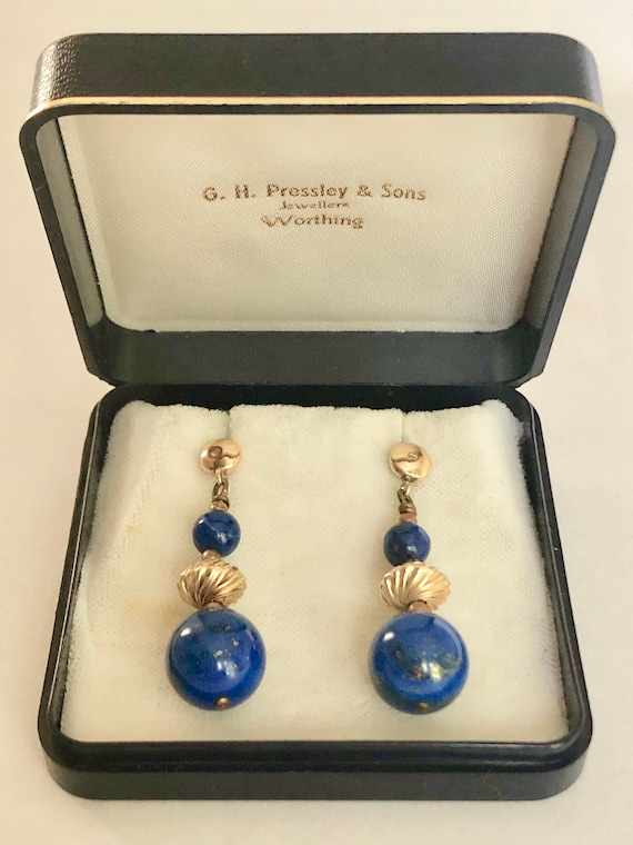 14K Lapis Lazuli beaded drop earrings
