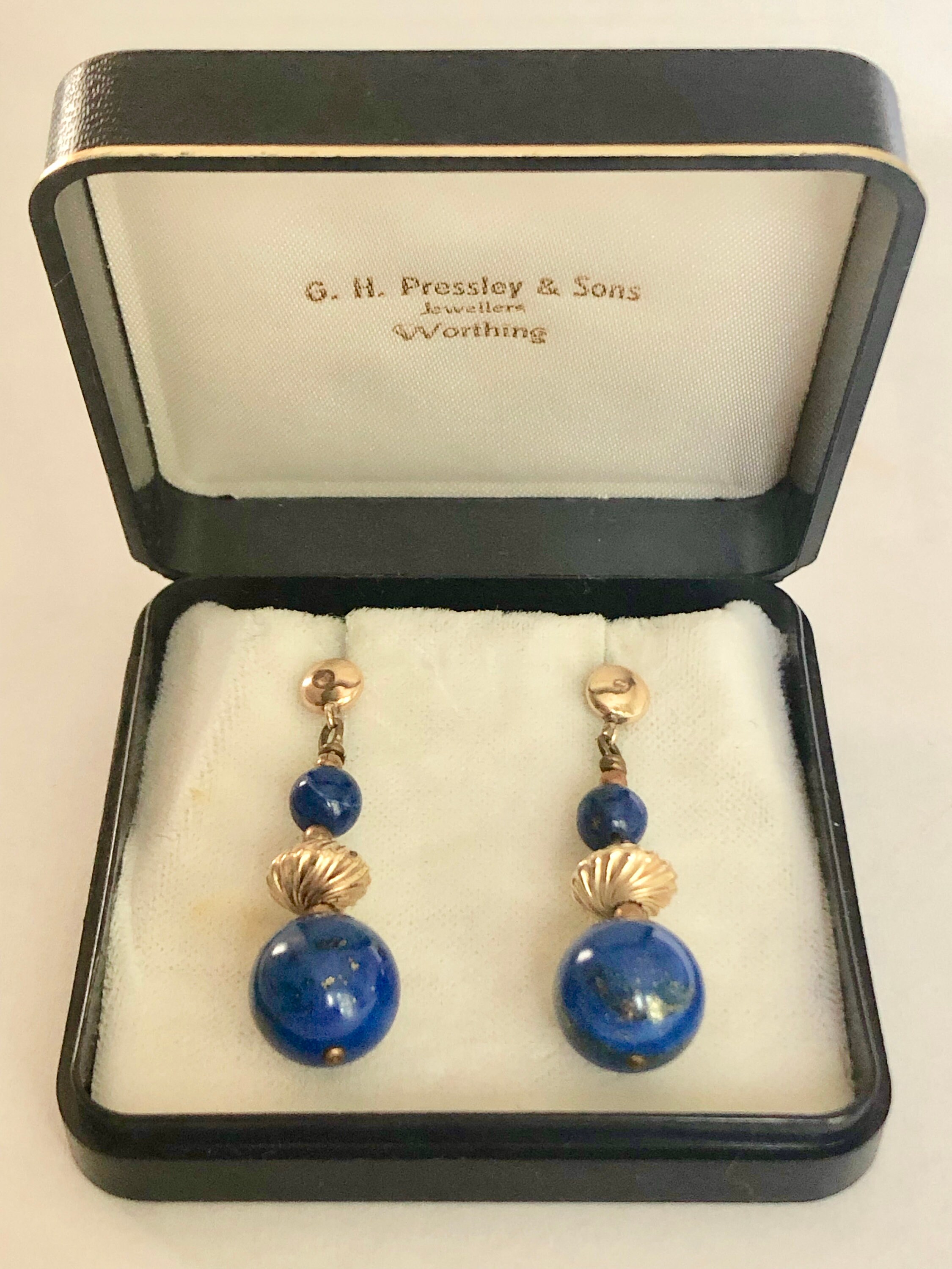 14k Lapis Lazuli Beaded Drop Earrings Etsy