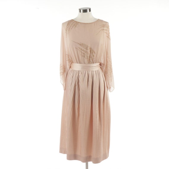 Hanae Mori Sequined Silk Dress with Pleated Skirt